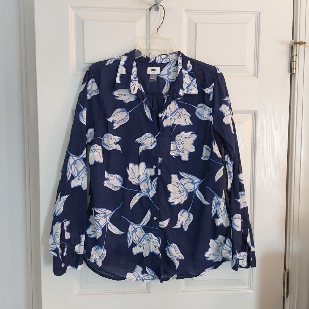 Old Navy Navy Blue Floral Button-Down Shirt - Picture 4 of 8